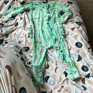 B1 Birdie Bean Bamboo Convertible Ruffle Romper; Preppy Print; NWOT, nb